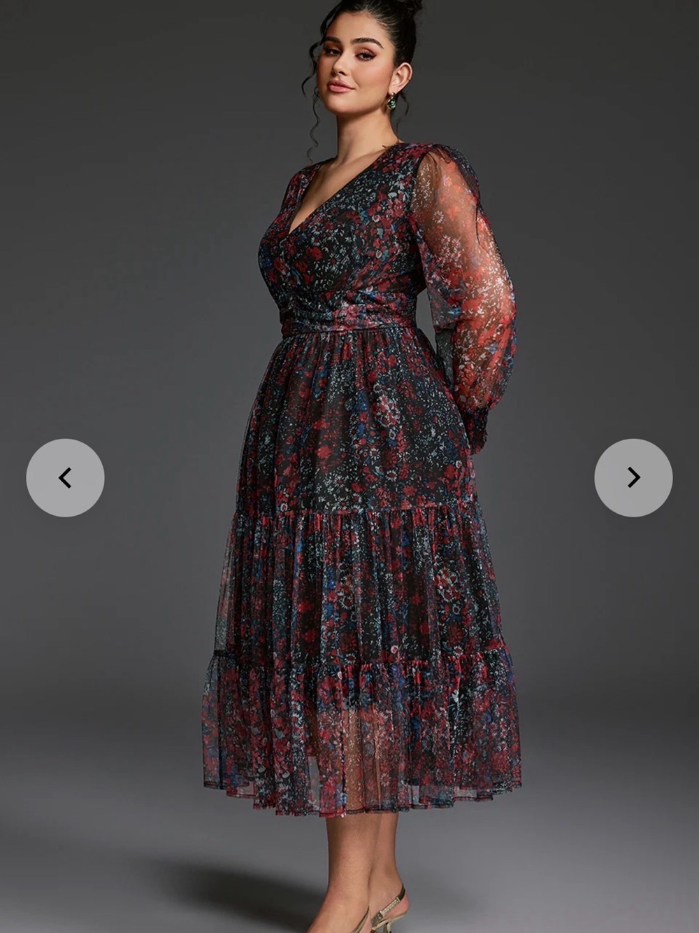 Women's Long Sleeve Maxi Dress in Dark Floral - Picture 15 of 16